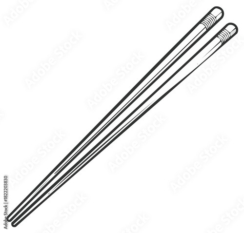 Simple monochrome line art illustration of traditional Asian chopsticks