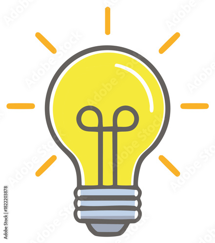 Illustration of a glowing light bulb signifying idea, innovation, and creativity, generating a spark