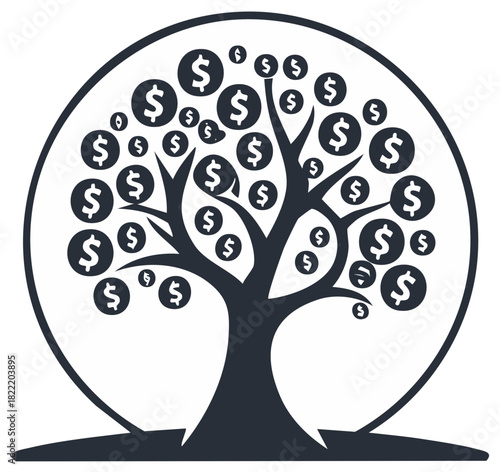 Money tree with dollar sign coins symbolizing wealth financial growth and investment concept
