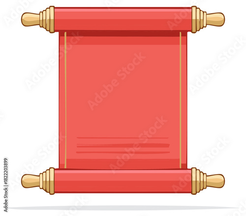 Elegant red parchment scroll illustration with ornate golden wooden finials for important messages