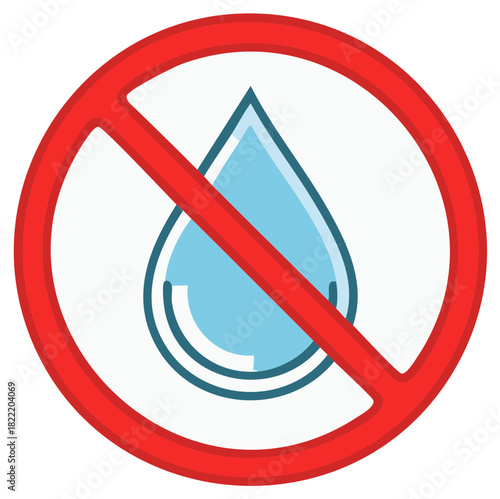 No Water Sign - Prohibition Concept: Do Not Drink Water, Stop Moisture, Prevent Hydration