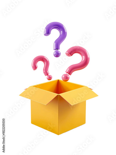 Colorful Question Marks Popping Out of Yellow Box Isolated on Transparent Background