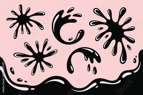 Black paint splashes vector illustration on pink background for creative designs graphic resources