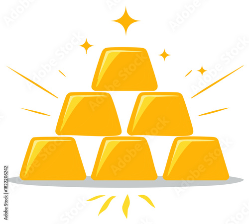 Stacked Gold Bars with Glowing Sparkles Illustration, Wealth and Treasure