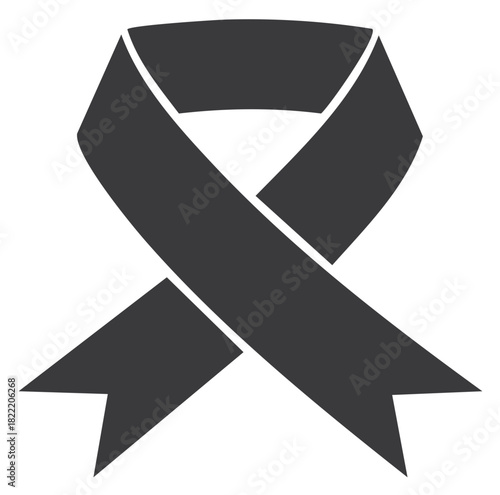 Dark awareness ribbon illustration, flat icon representing grief, support, remembrance, and solidarity.