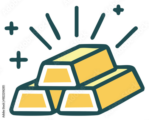 Vector icon of a stack of shiny gold bars Financial asset and wealth concept illustration