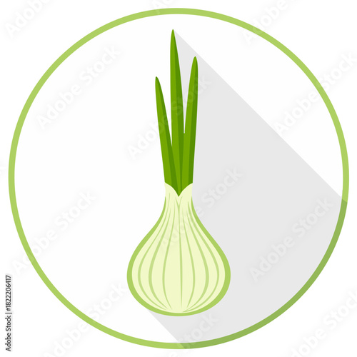 Green onion spring onion flat design icon with long shadow vector illustration