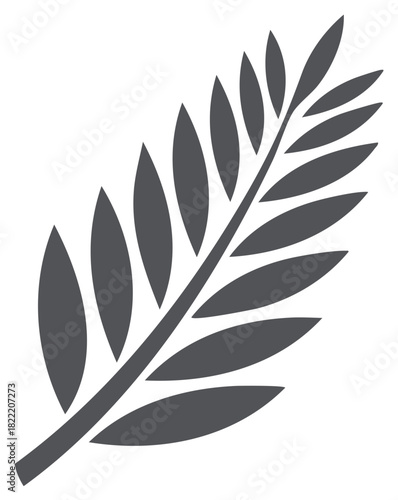 Stylized gray leaf branch simple vector graphic icon design