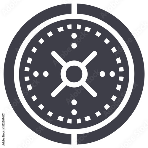 Bank vault door icon with secure combination lock. Flat vector symbol for finance, safety, and protection.