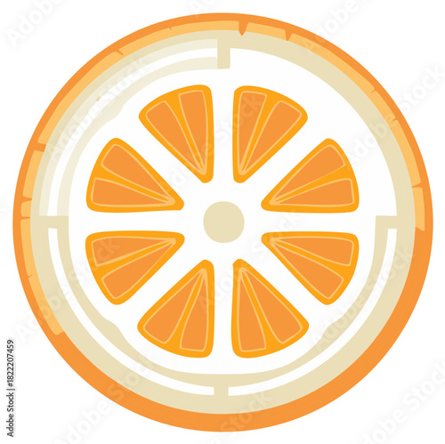Cartoon illustration of a citrus orange fruit slice with segments