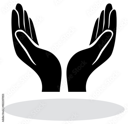 Cupped open hands silhouette icon vector illustration for care and support