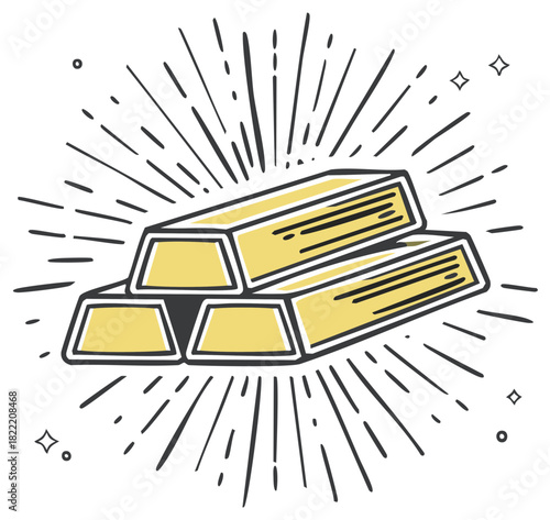 Stack of Shiny Gold Bars with Radiating Burst Effect Illustrating Wealth and Success