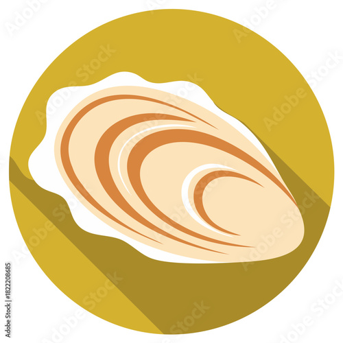Stylized Oyster Illustration with Warm Colors and Flat Design Shadow