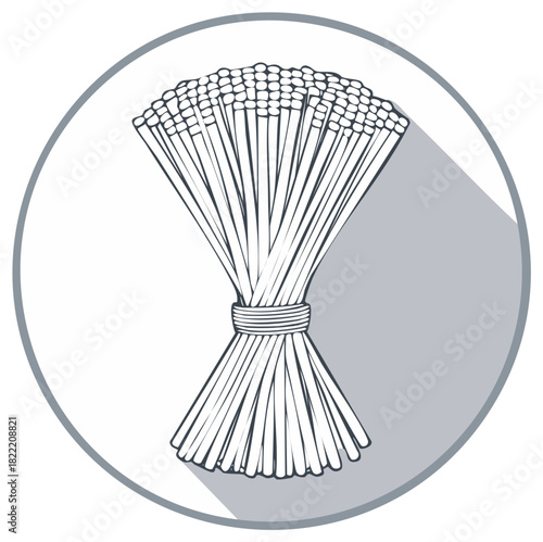 Stylized line drawing of a bundle of wheat stalks or grain bound together, circular element