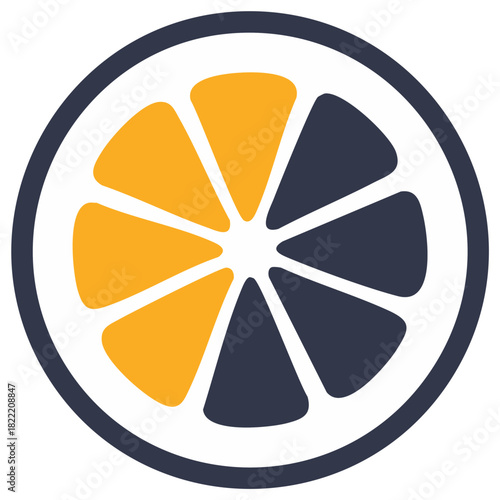 Geometric Orange Fruit Segment in Circle Abstract Design with Yellow and Blue