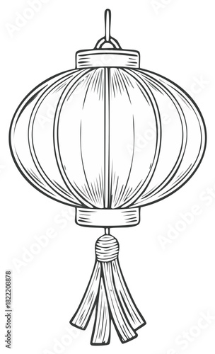 Outline sketch of an Asian paper lantern with a decorative hanging tassel