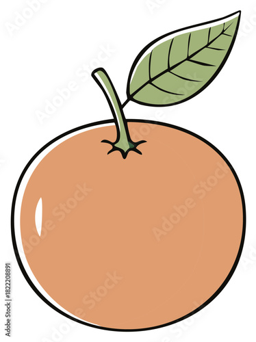 Simple illustration of a single ripe orange fruit with a green leaf and stem