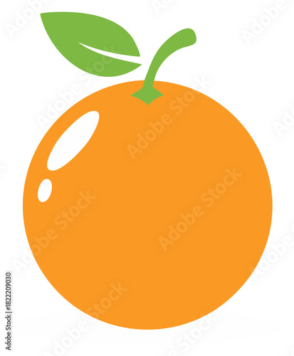 Minimalist juicy orange fruit with fresh green leaf and stem vibrant color graphic design for healthy lifestyle