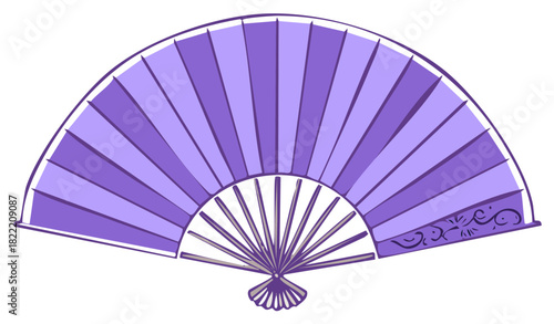 Ornate Fan Illustration with Purple Shading and Decorative Elements