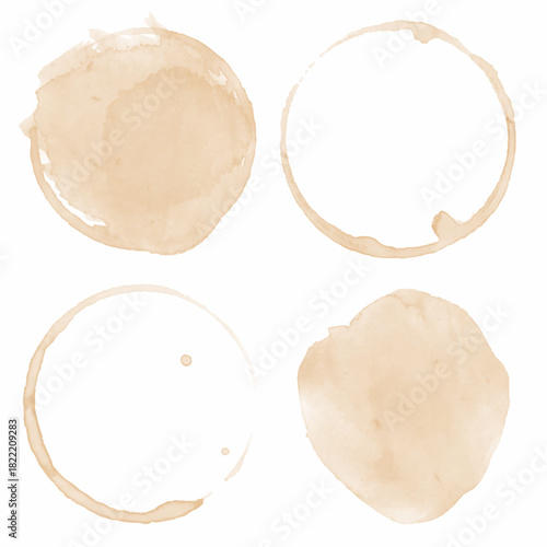 Coffee Stain on paper. Coffee or tea stains and traces - modern isolated clip art on white background. Splashes of cups, mugs and drops. Use this high quality set for your menu, bar, Cafe. eps10