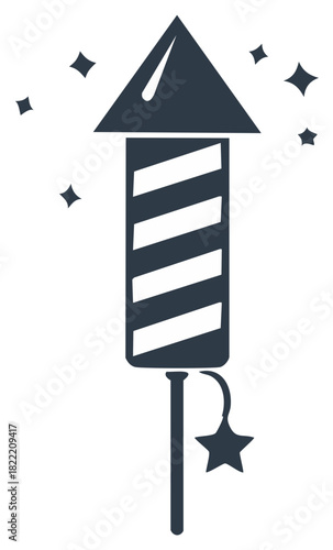 Celebration Time Vector Graphic Rocket Firework Silhouette with Stars Sparkles Design