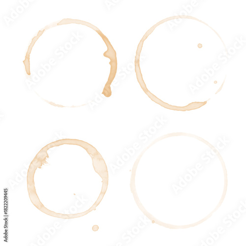 Coffee Stain on paper. Coffee or tea stains and traces - modern isolated clip art on white background. Splashes of cups, mugs and drops. Use this high quality set for your menu, bar, Cafe. eps10