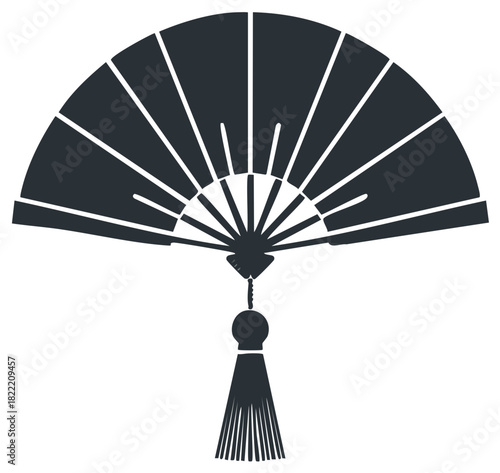 Hand fan illustration, Asian design with tassel, vector graphic art, oriental decor.