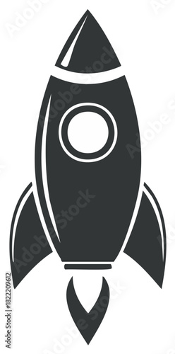 Stylized Rocket Ship Taking Off Icon Illustration on White Space for Graphic Design