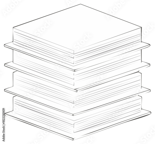 Stack of books line art illustration black and white outline drawing