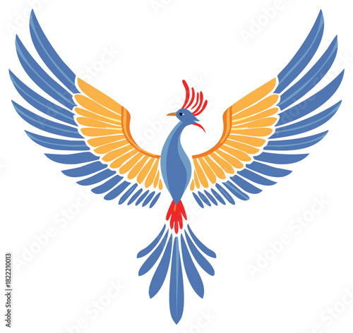 Stylized colorful phoenix illustration with spread wings symbol of rebirth and strength