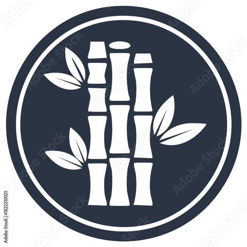 Bamboo Stalks and Leaves Emblem on Dark Blue Circle