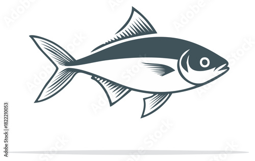 Illustration of a Grey Fish with Fin and Scales. Aquatic Animal Icon