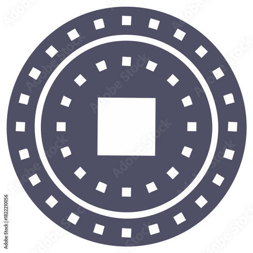 Circular Design Element with Square Center and Decorative Outline.