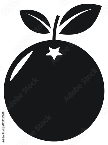Stylized Monochrome Citrus Fruit Graphic Round Fruit with Leaves Illustration