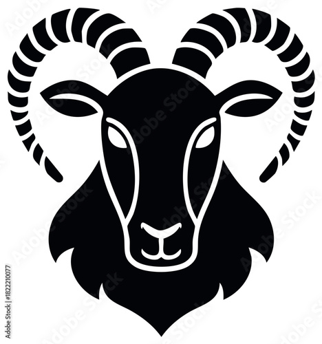 Black Ram Head with Horns Silhouette Vector Illustration Graphic Symbol Icon Animal Head Mammal Zodiac Sign Astrological Element
