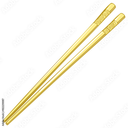 Pair of Asian Chopsticks Food Utensils Golden Gold Toned Illustration Isolated