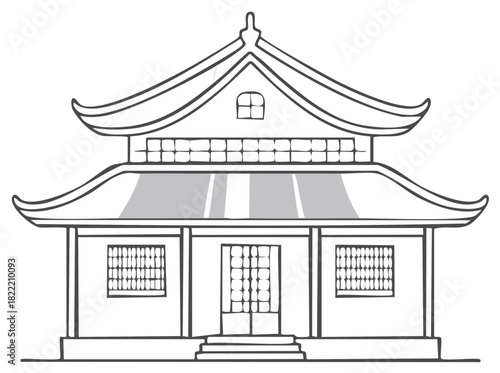 Vector illustration of a traditional Asian temple building with detailed architecture.