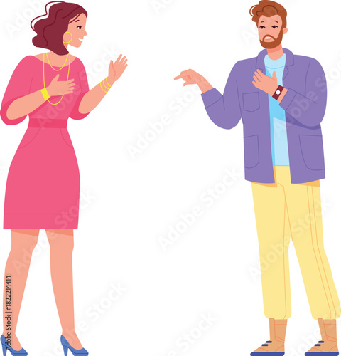 Couple quarrel color icon. Talking woman and man characters