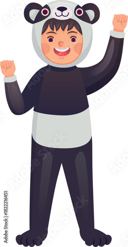 Smiling kid in panda costume. Carnival party kid