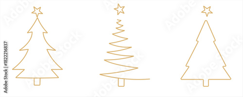 Collection of Line Art Christmas Trees for Holiday Designs