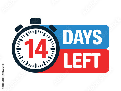 A stopwatch with the number 14 displayed prominently indicates that there are fourteen days left until an event.