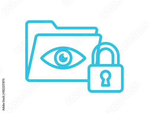 A blue outline icon represents a folder with an eye symbol and a padlock, signifying data privacy and security.