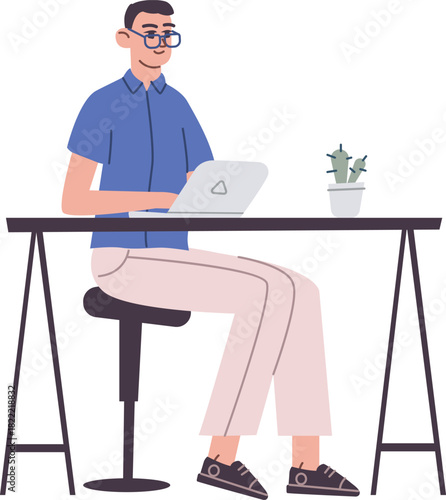 Man work at laptop. Color freelancer worker character
