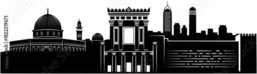 Black Vector Silhouette: Jerusalem Skyline or Temple Facade
