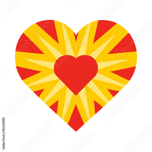 Yellow Radiant Heart with Red Center
