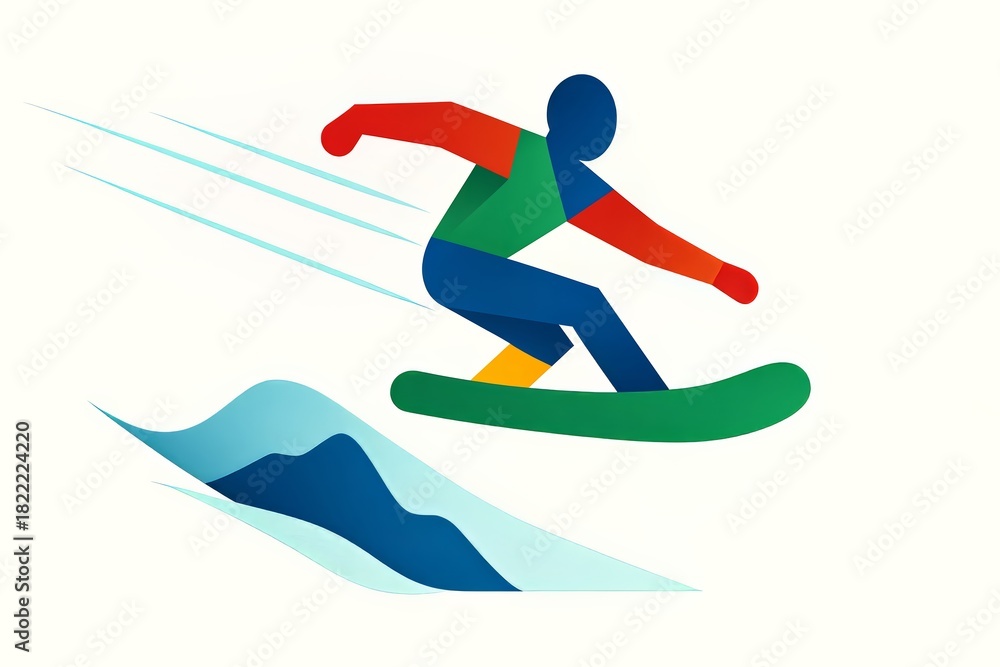 Fototapeta premium Abstract winter athlete snowboarder jumping over snow wave in motion