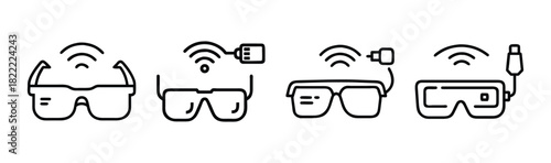Smart glasses and virtual reality line icons