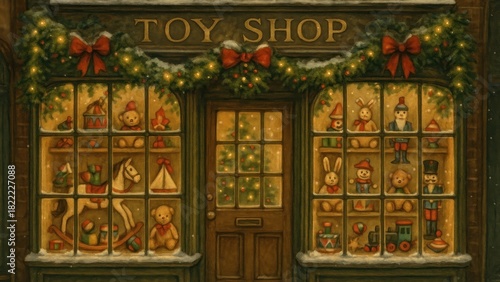 Charming festive toy shop scene.