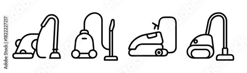 Set of four line icons of different vacuum cleaners