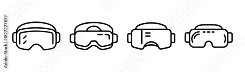 V virtual reality and ski goggles line icons set
